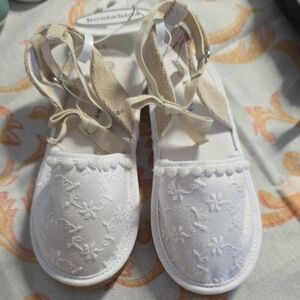 Koala Kids White Embroidered Espadrille Sandals with Cream Ankle Ties